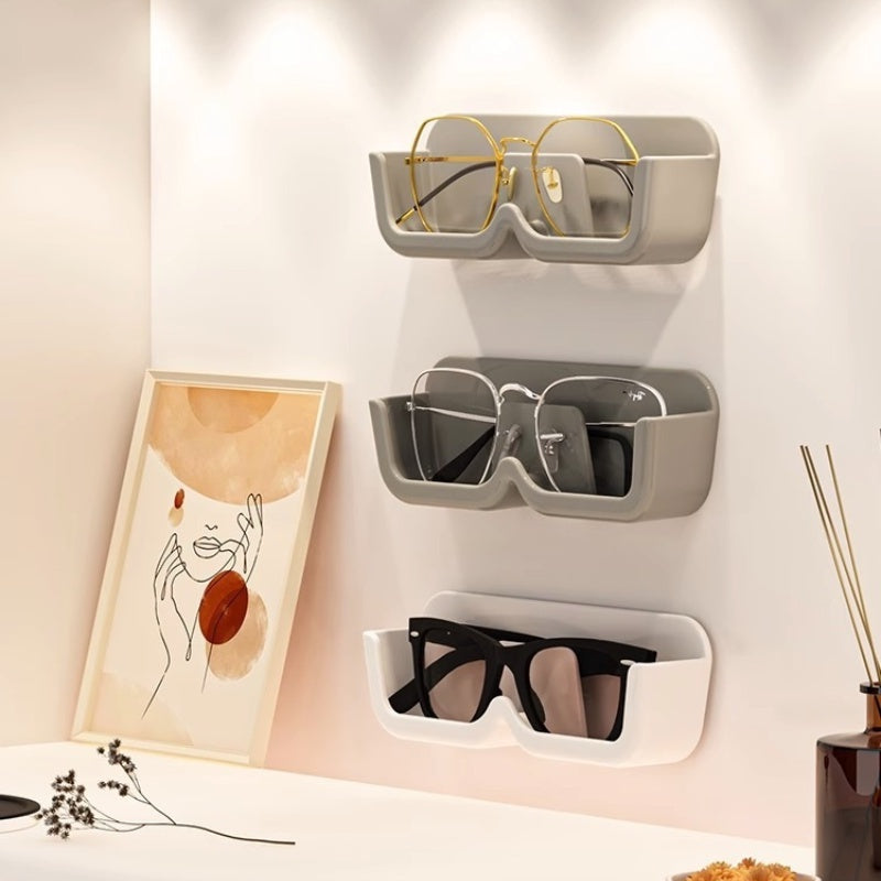 Wall-Mounted Punch-Free Glasses Storage Box | Sunglasses Display Rack | Decorative Eyewear Organizer Shelf 免打孔壁挂式眼镜收纳盒