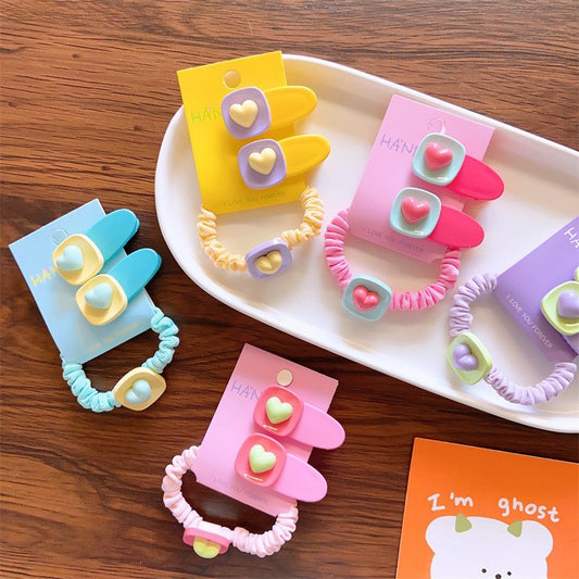 3pcs/set Fashion Heart Design Hair Clips Hair Tie Candy Color Hairpins Sweet Headwear Hair Accessories-CSW1012