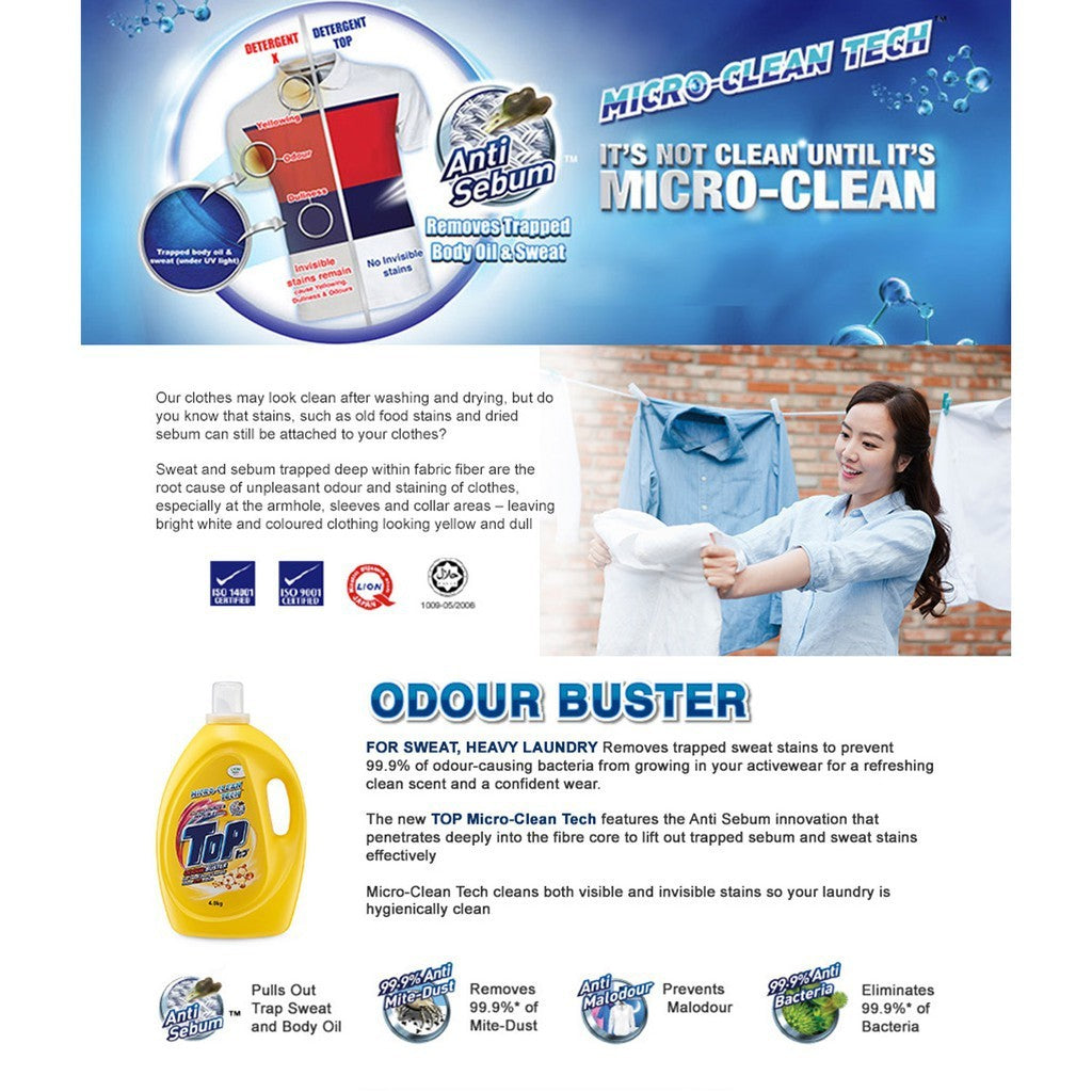 READY STOCK!!! Top Liquid Detergent - 7 Variants 3.6kg Super Hygienic Anti Virus l Box of 4 Bottle