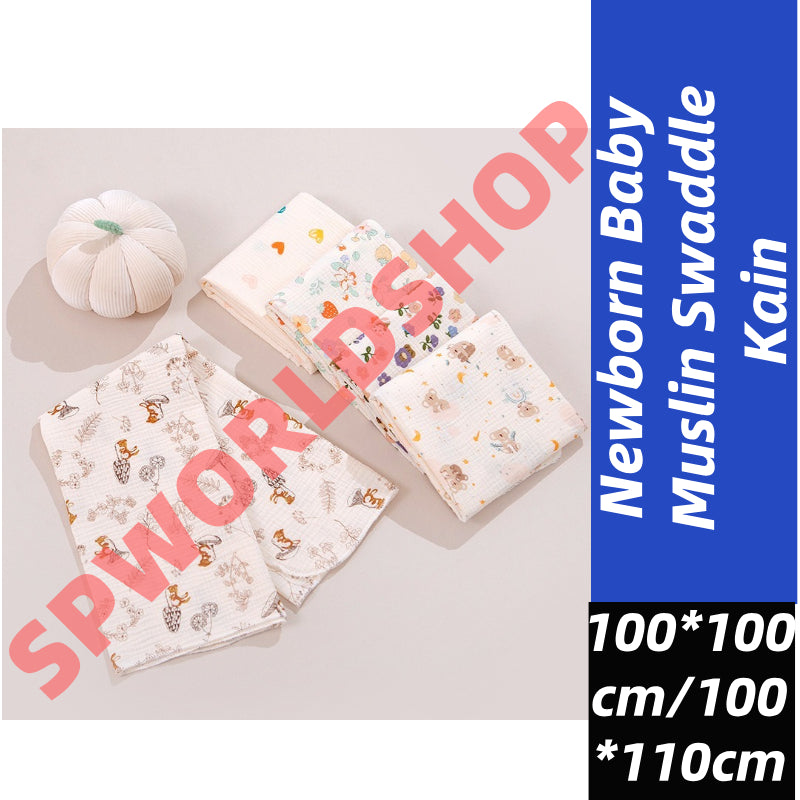 Newborn Baby Muslin Swaddle Kain Bedung Baby Towel Soft Blanket Kain Selimut Napkin Lampin Baby Blanket Kain Bedun