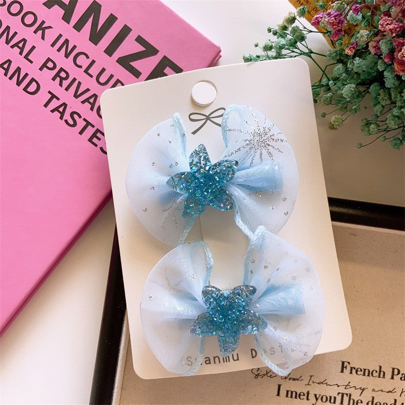 Gorgeous Princess Bow Knot Mesh Crystal Hair Clips Perfect for Kids' Hair Accessories-CSW1017