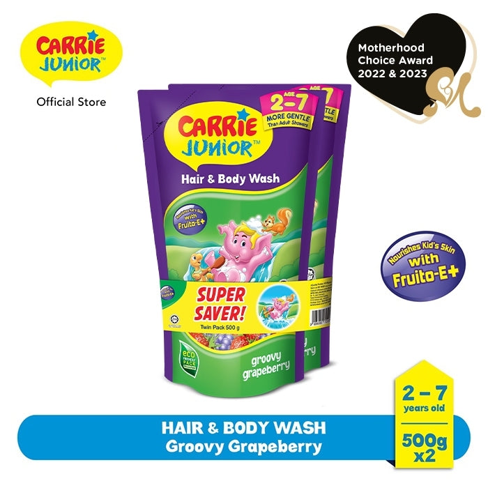 READY STOCK‼️ Carrie Junior Hair & Body Wash Twin Pack 500g x2 / 475g x2 Sabun Mandian & Syampu Kanak-Kanak