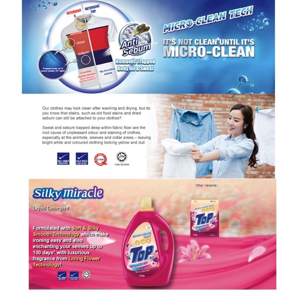 READY STOCK!!! Top Liquid Detergent - 7 Variants 3.6kg Super Hygienic Anti Virus l Box of 4 Bottle