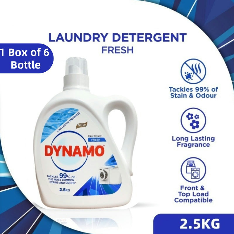 READY STOCK!!!Dynamo Long Lasting Freshness Liquid Detergent 2.5kg 1 Box of 6 Bottle