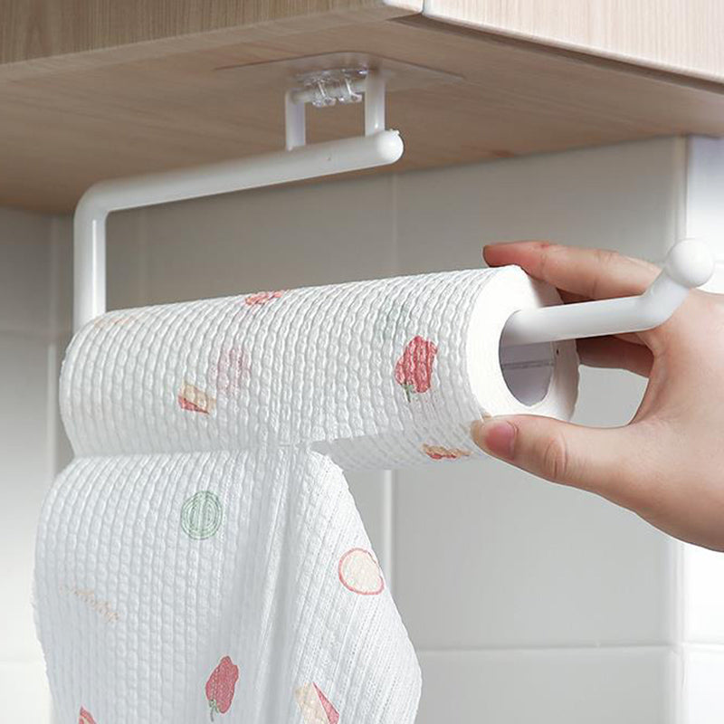 READY STOCK!!! Punch Free PP Kitchen Towel Hanger Rack Toilet Paper Roll Holder Cabinet Rag Hanging Holder 免打孔PP厨房毛巾挂架