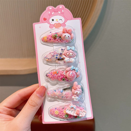 5Pcs Sanrio Kuromi Cinnamoroll Girls Hairpin Cute Quicksand Babies Hair Clip-CSW1010