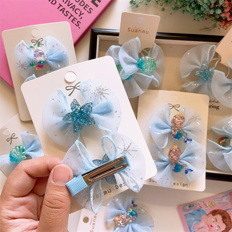 Gorgeous Princess Bow Knot Mesh Crystal Hair Clips Perfect for Kids' Hair Accessories-CSW1017