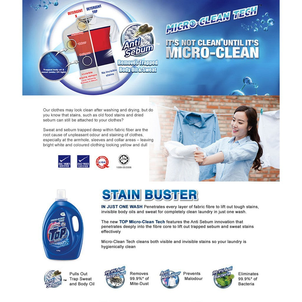 READY STOCK!!! Top Liquid Detergent - 7 Variants 3.6kg Super Hygienic Anti Virus l Box of 4 Bottle