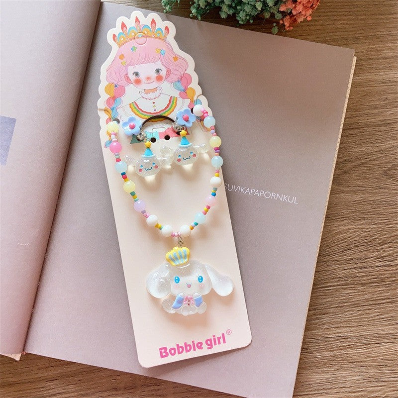Korean Fashion Cute Cartoon Charm Bead Necklace Bracelet Ear Clip Set For Kids-CSW1002