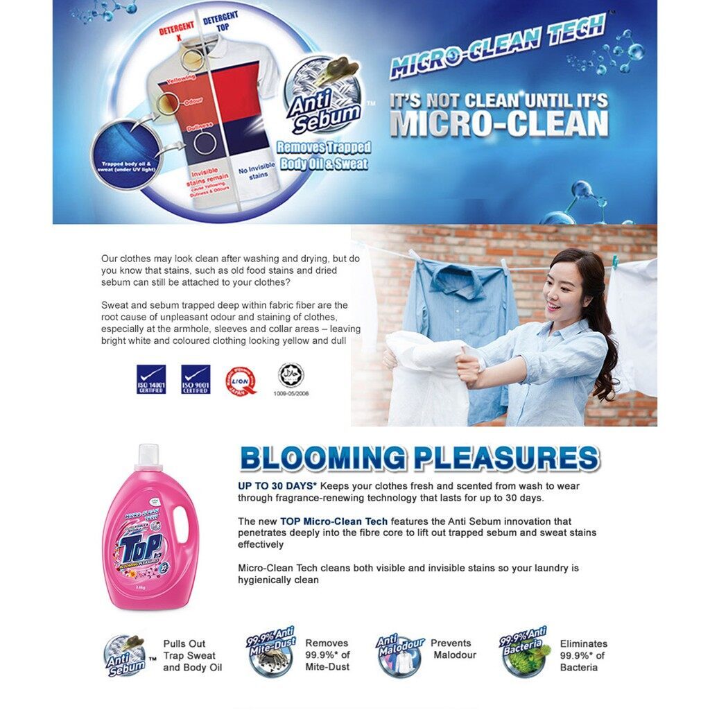 READY STOCK!!! Top Liquid Detergent - 7 Variants 3.6kg Super Hygienic Anti Virus l Box of 4 Bottle