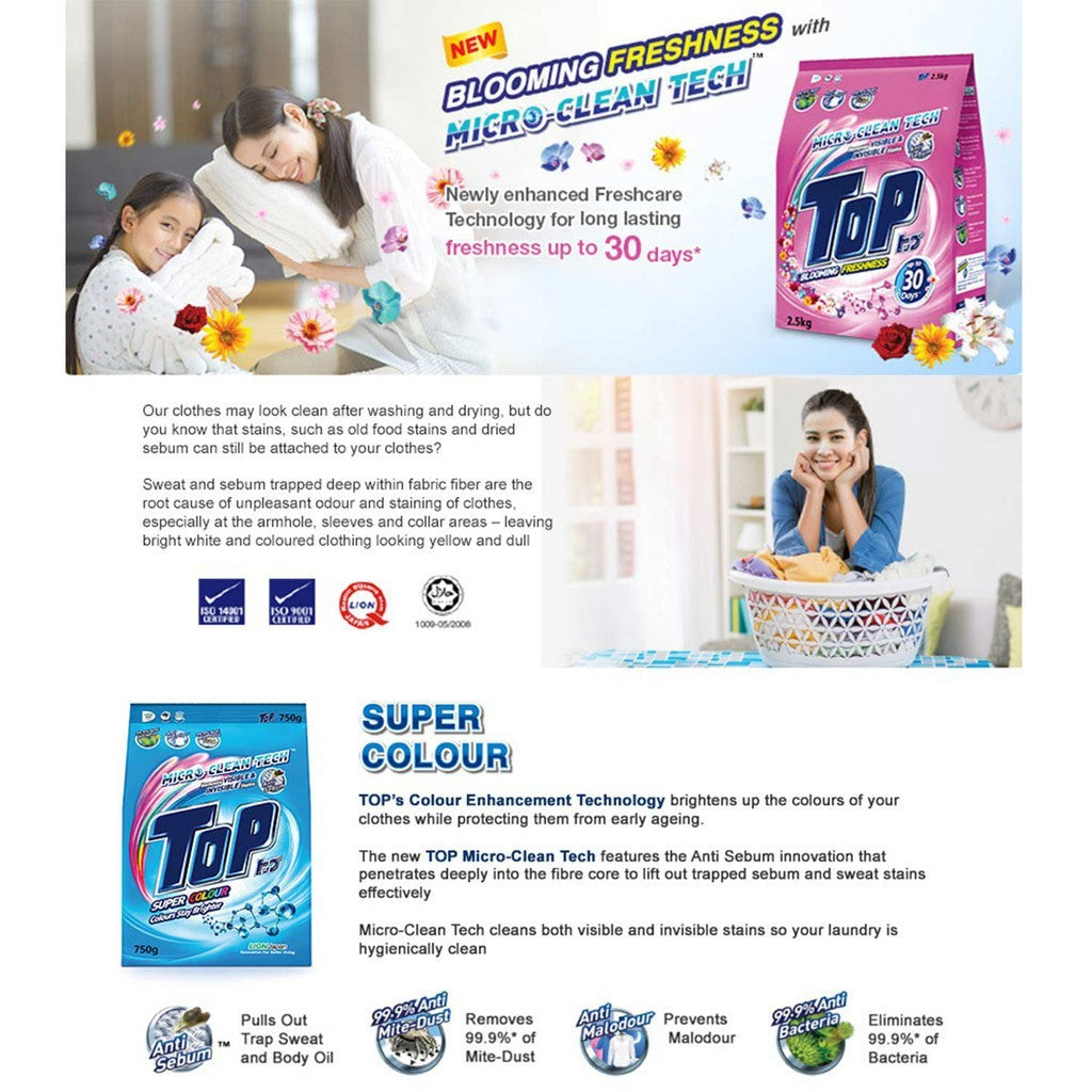 READY STOCK!!! Top Detergent Powder 2.1kg / 2.3kg 1 Box of 8 Pack