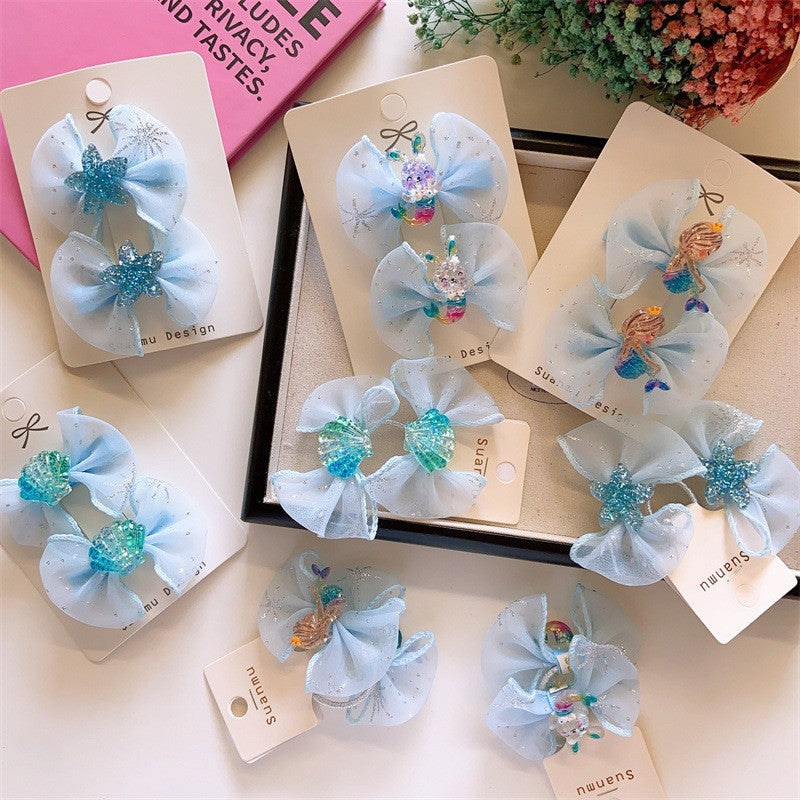Gorgeous Princess Bow Knot Mesh Crystal Hair Clips Perfect for Kids' Hair Accessories-CSW1017