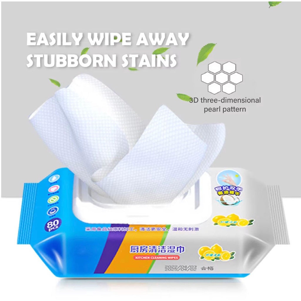 READY STOCK!!! 80PCS Kitchen Cleaning Wipes Kitchen Cleaning Wet Tissue Degreasing Tisu Dapur Tisu Basah Dapur 廚房清潔濕巾