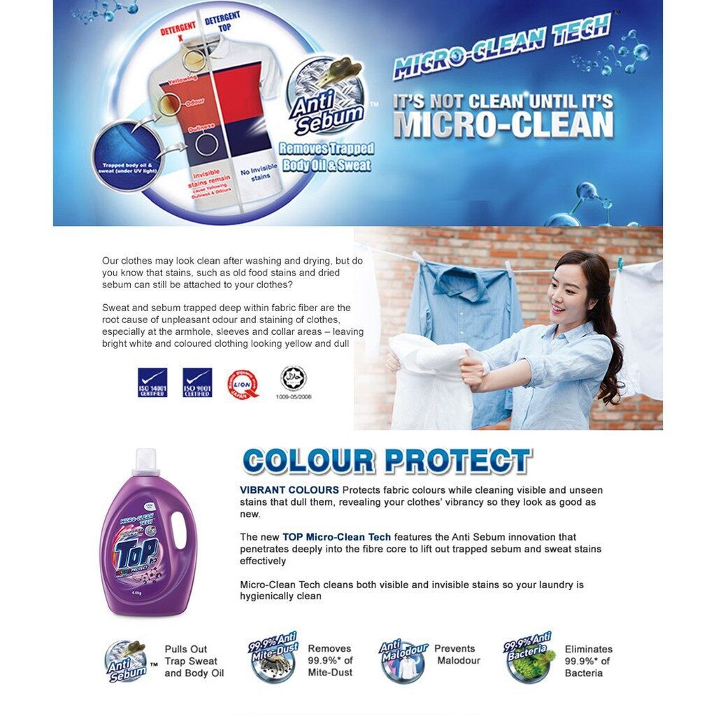 READY STOCK!!! Top Liquid Detergent - 7 Variants 3.6kg Super Hygienic Anti Virus l Box of 4 Bottle