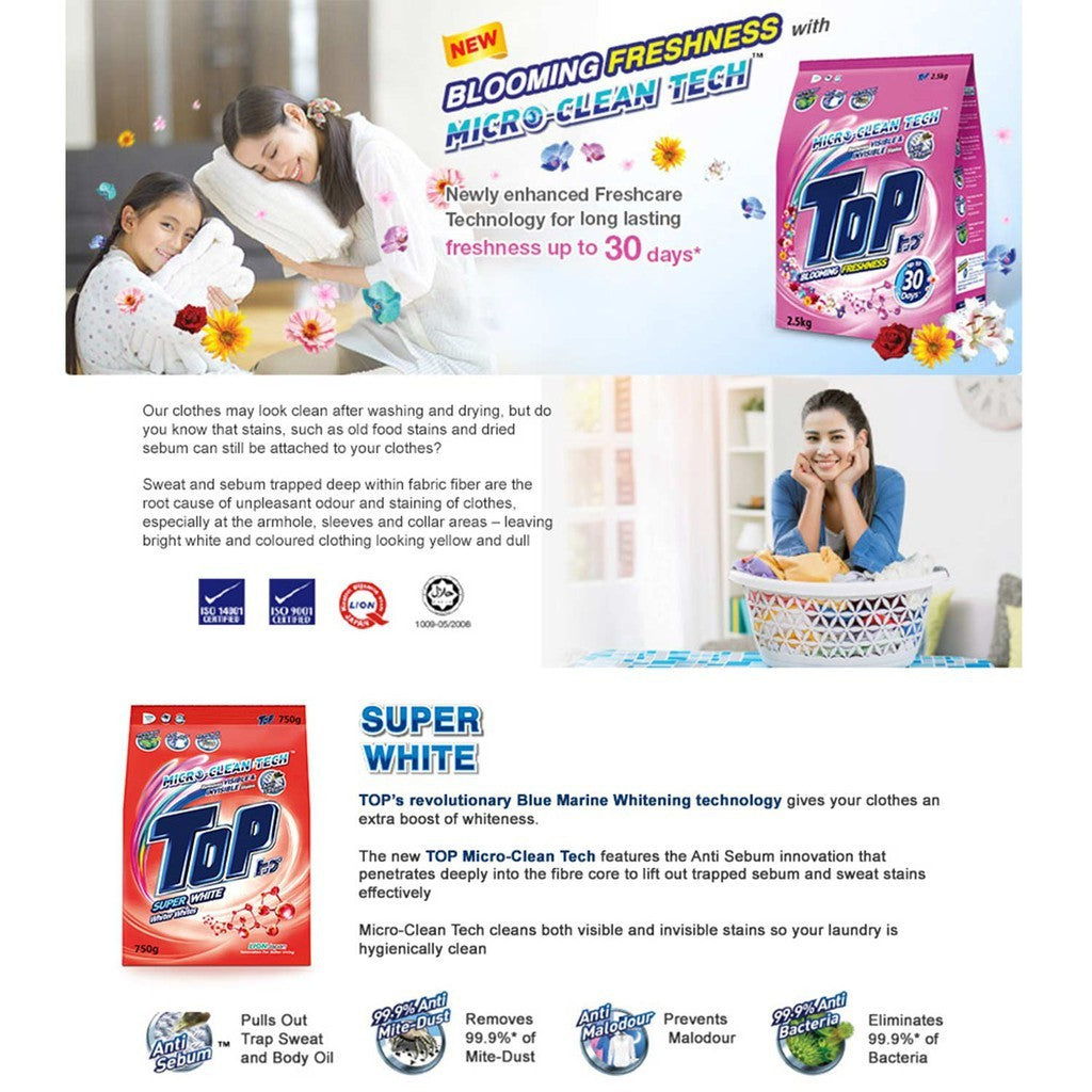 READY STOCK!!! Top Detergent Powder 2.1kg / 2.3kg 1 Box of 8 Pack