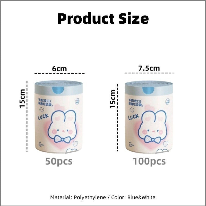 READY STOCK‼️ 50Pcs/100Pcs Cartoon Rabbit Large Drawstring Garbage Bags | Thick & Durable Plastic Trash Bags 大号抽绳垃圾袋