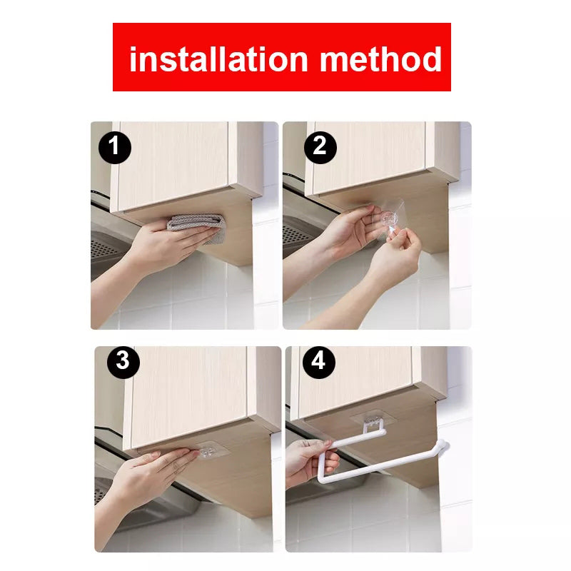 READY STOCK!!! Punch Free PP Kitchen Towel Hanger Rack Toilet Paper Roll Holder Cabinet Rag Hanging Holder 免打孔PP厨房毛巾挂架