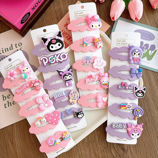 5pcs Set Children's Hairpin Baby Cute Cartoon Broken Hairpin Girl Kuromi Headdress Little Girl-CSW1005