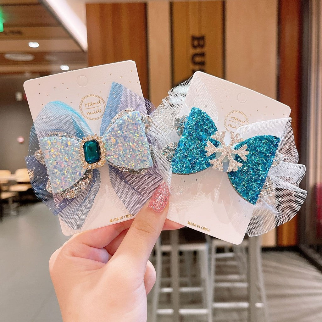 Gorgeous Princess Bow Knot Mesh Crystal Hair Clips Perfect for Kids' Hair Accessories-CSW1017