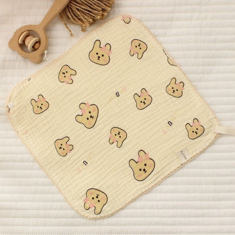 READY STOCK!!!Baby Towel Handkerchief 4 Layers Gauze Cotton Square Towel Buckle Multi-functional Triangle Towel
