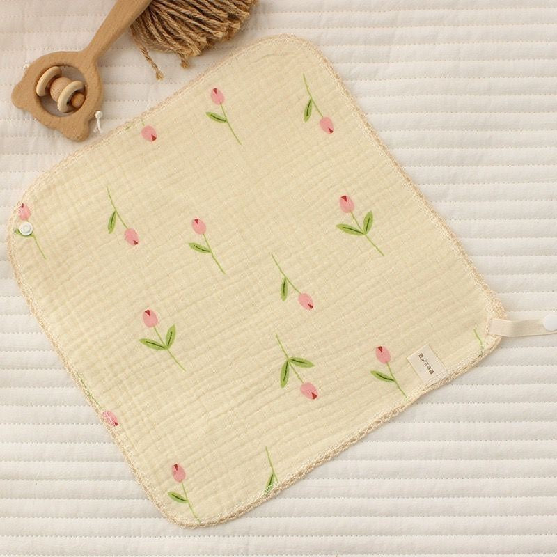 READY STOCK!!!Baby Towel Handkerchief 4 Layers Gauze Cotton Square Towel Buckle Multi-functional Triangle Towel
