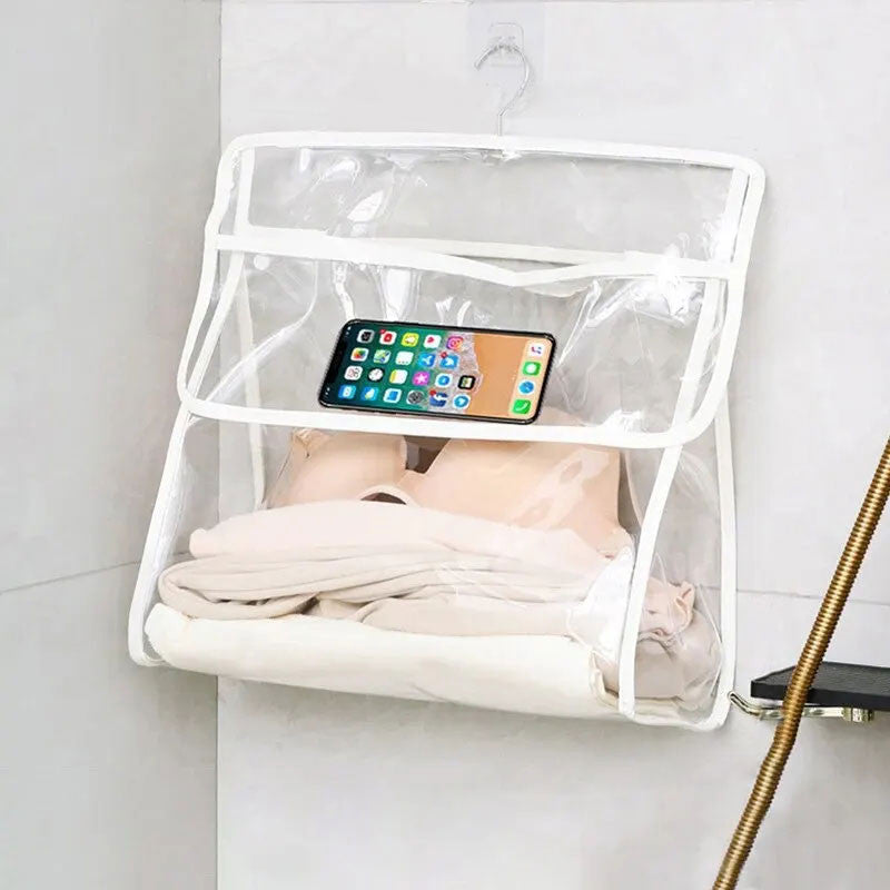 【READY STOCK】Waterproof Bathroom Hanging Storage Bag | Wall-Mounted Organizer Pouch | Shower Caddy with Hooks 浴室防水挂袋