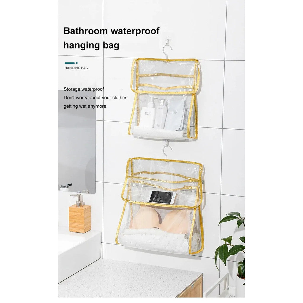 【READY STOCK】Waterproof Bathroom Hanging Storage Bag | Wall-Mounted Organizer Pouch | Shower Caddy with Hooks 浴室防水挂袋
