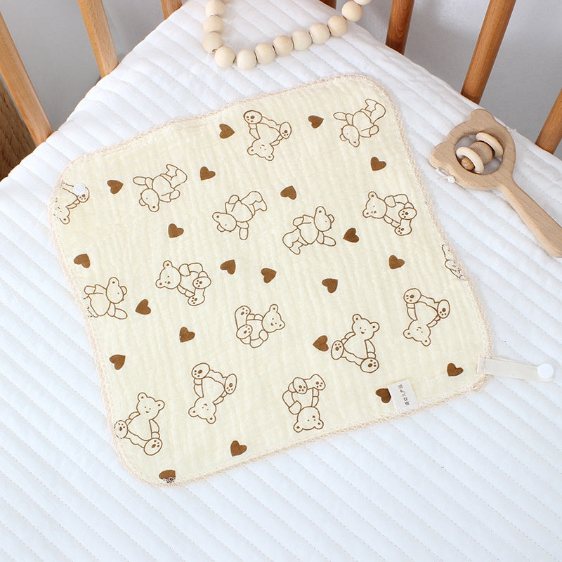 READY STOCK!!!Baby Towel Handkerchief 4 Layers Gauze Cotton Square Towel Buckle Multi-functional Triangle Towel
