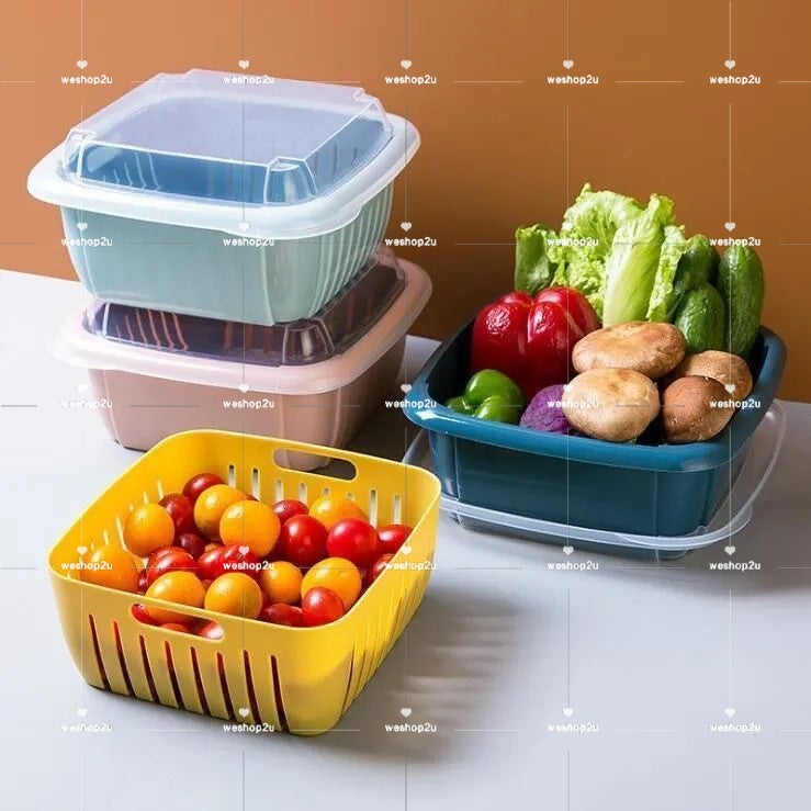 READY STOCK!!!2 IN 1 Double Layer Tupperware Drain Container Washing Drain Basket Container