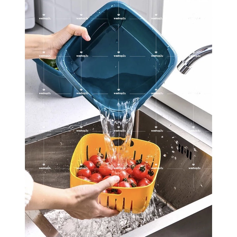 READY STOCK!!!2 IN 1 Double Layer Tupperware Drain Container Washing Drain Basket Container
