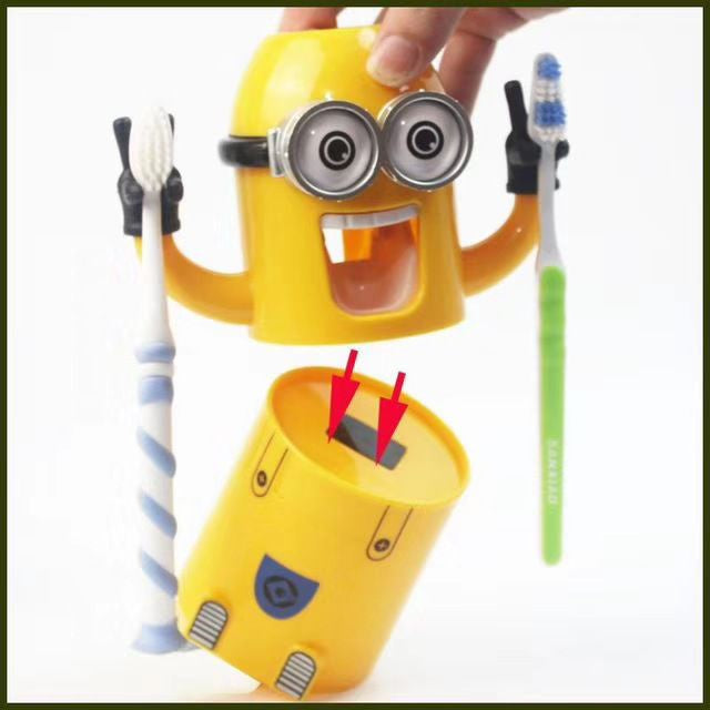 READY STOCK!Cartoon Minion Toothbrush Holder Cute Automatic Toothpaste Dispenser with Brush Cup小黄人
