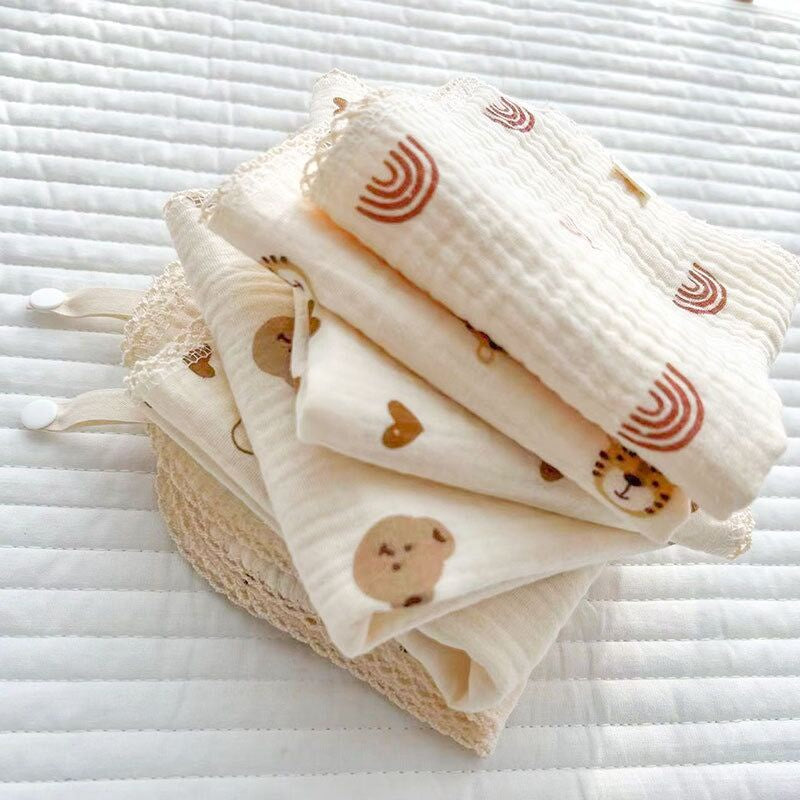 READY STOCK!!!Baby Towel Handkerchief 4 Layers Gauze Cotton Square Towel Buckle Multi-functional Triangle Towel