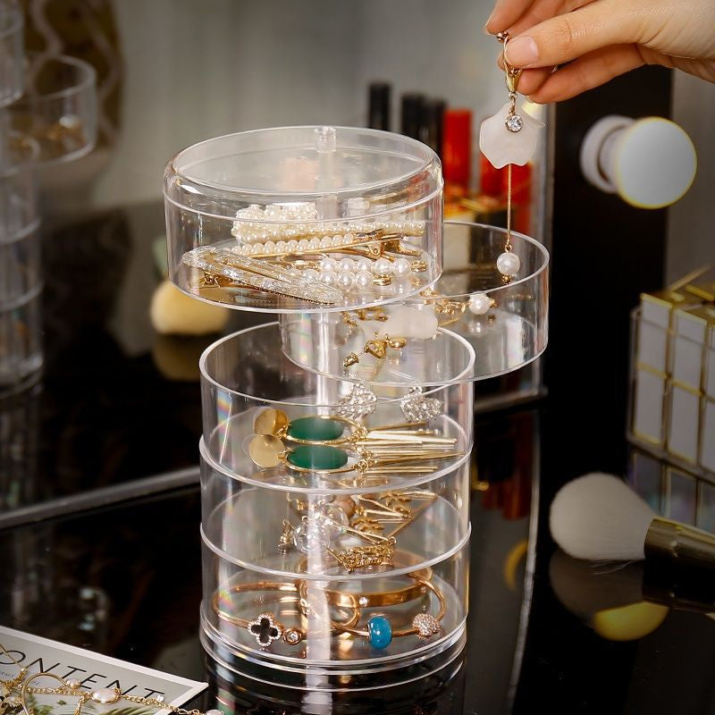 READY STOCK!!! Rotating Jewelry Box | 4-Layer Storage for Rings, Earrings, Necklaces | Portable Organizer 旋转首饰盒