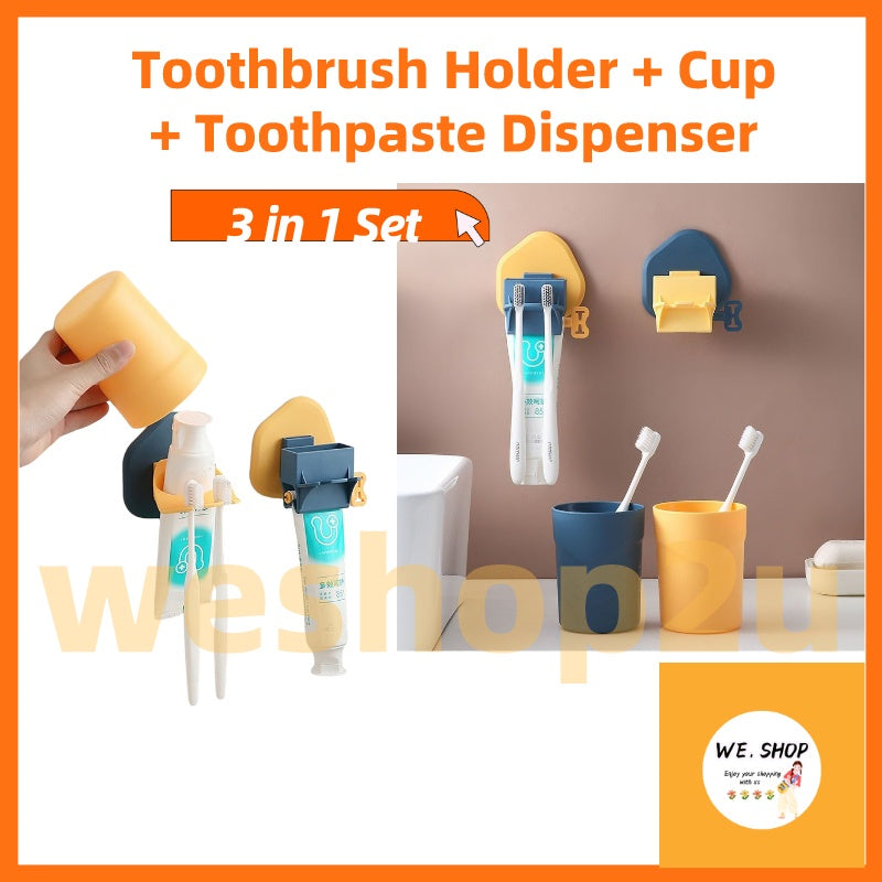 Plastic Toothbrush Holder with Gargle Cup Wall Suction Cups Rack Shaver Tooth paste Dispenser Bathroom Accessories Set
