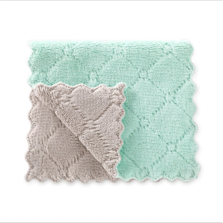 READY STOCK!!!Kitchen cleaning dishwashing dishcloth Double-sided Colour Rag fleece thickened absorbent rag dishtowl吸水抹布