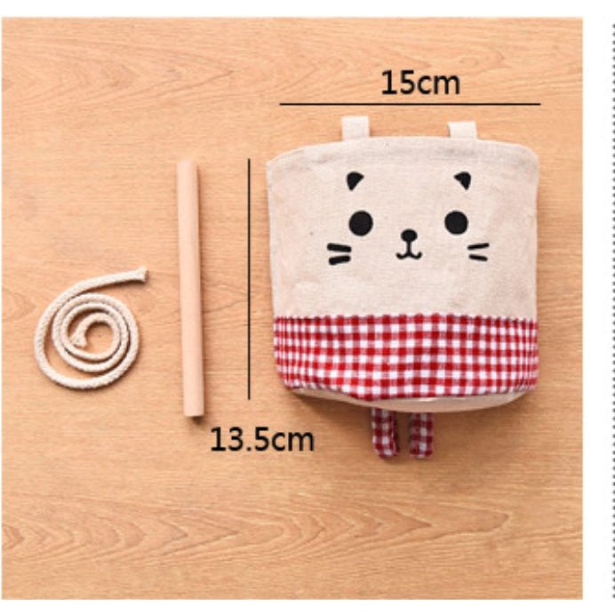 READY STOCK!!!Cute Cat waterproof Storage Hanging bag kitchen bathroom (15x13.5cm) 可挂式收纳袋 麻棉可爱猫咪收纳挂袋 多功能收纳挂袋