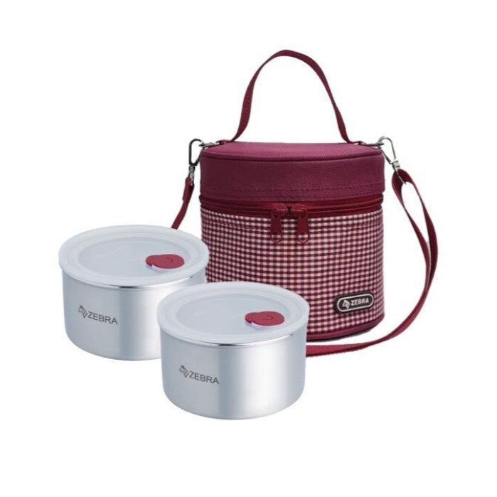 READY STOCK!!!ZEBRA Harmony Food Storage 12cm* 2 With Bag 110435 Stainless Steel Lunch