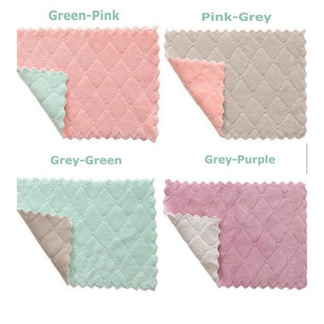 READY STOCK!!!Kitchen cleaning dishwashing dishcloth Double-sided Colour Rag fleece thickened absorbent rag dishtowl吸水抹布