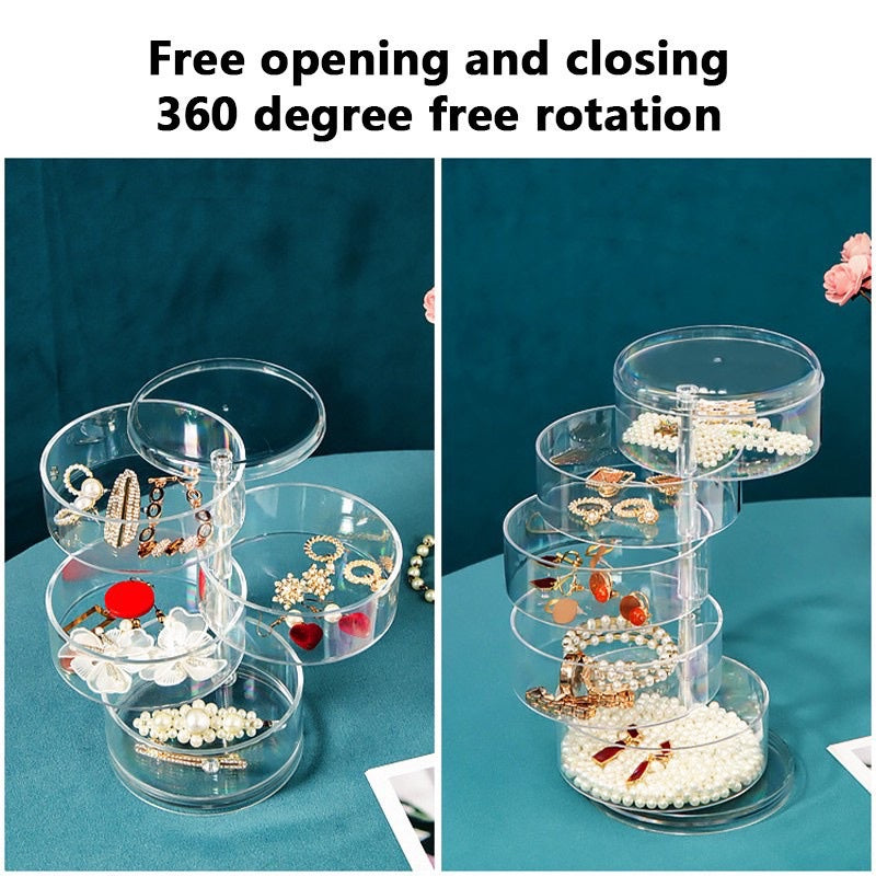 READY STOCK!!! Rotating Jewelry Box | 4-Layer Storage for Rings, Earrings, Necklaces | Portable Organizer 旋转首饰盒