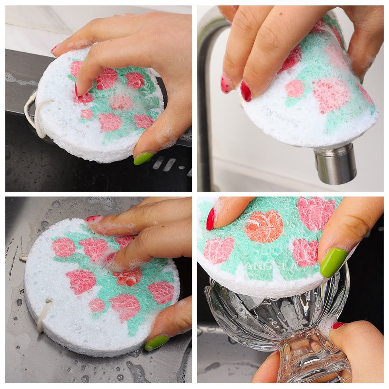 READY STOCK!!! Flower Wood Pulp Dishwashing Sponge | Compressed Wood Pulp Sponge Rub 花形木浆海绵洗碗布 | 压缩木浆海绵擦