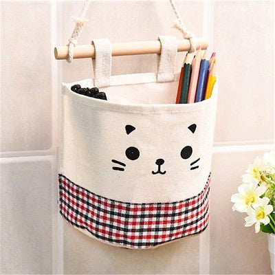 READY STOCK!!!Cute Cat waterproof Storage Hanging bag kitchen bathroom (15x13.5cm) 可挂式收纳袋 麻棉可爱猫咪收纳挂袋 多功能收纳挂袋