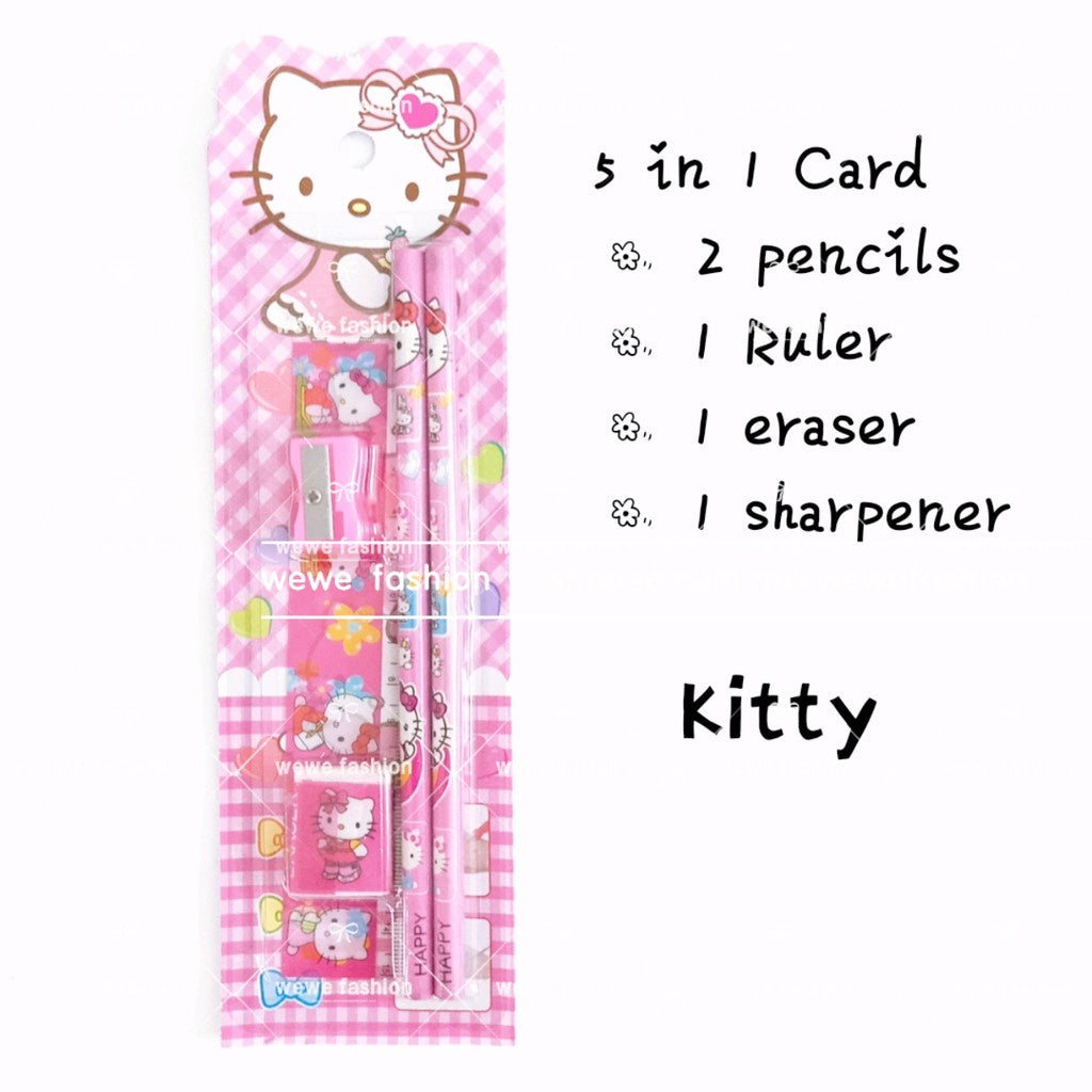 READY STOCK!!!5 In 1 Stationery Set Gift Set Pencil Ruler Eraser Children Birthday Present Alat Tulis 文具套