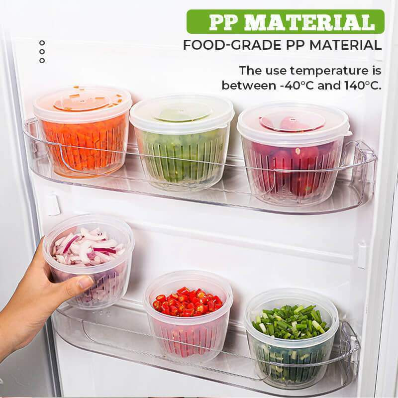 READY STOCK!!Double layer Airtight Food Box Spring Green Onion Ginger Garlic Storage Drain Sealed Fridge Fresh Container