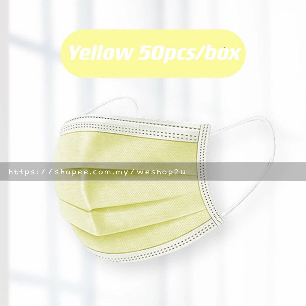 READY STOCK!!!Colourful【50PC】Adult 3-Ply Disposable Face Mask / Topeng Penutup Mulut Pelitup Muka Dewasa / 成人三层口罩