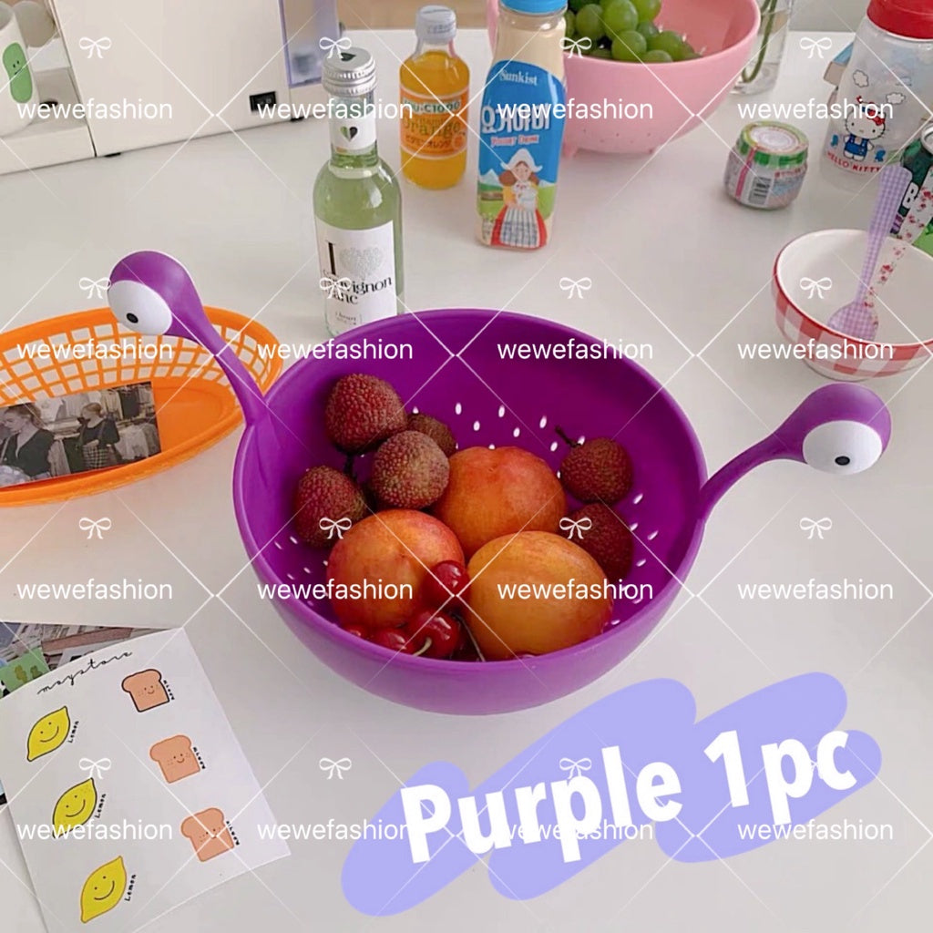READY STOCK!!!Cartoon Monster Colander Fruit & Veg Washing Basket Drain Basket Multi Function Storage Basket 水果/蔬菜多功能滤水篮