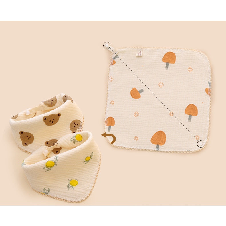READY STOCK!!!Baby Towel Handkerchief 4 Layers Gauze Cotton Square Towel Buckle Multi-functional Triangle Towel