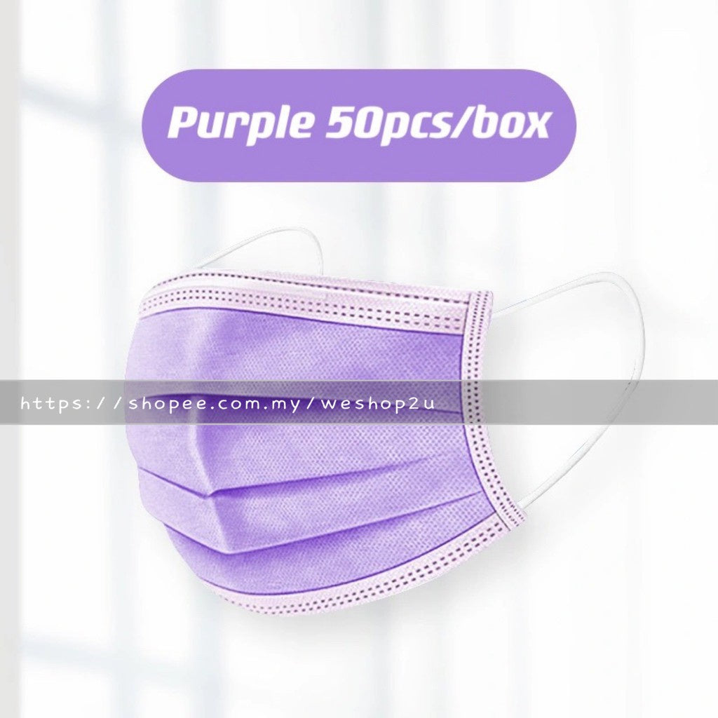 READY STOCK!!!Colourful【50PC】Adult 3-Ply Disposable Face Mask / Topeng Penutup Mulut Pelitup Muka Dewasa / 成人三层口罩
