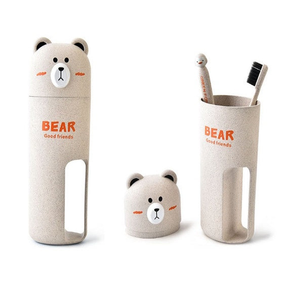 READY STCOK!!!Travel Wash Toiletries Cup Set Cutie Cartoon Toothbrush Box Storage Brushing Cup Mouthwash Cup