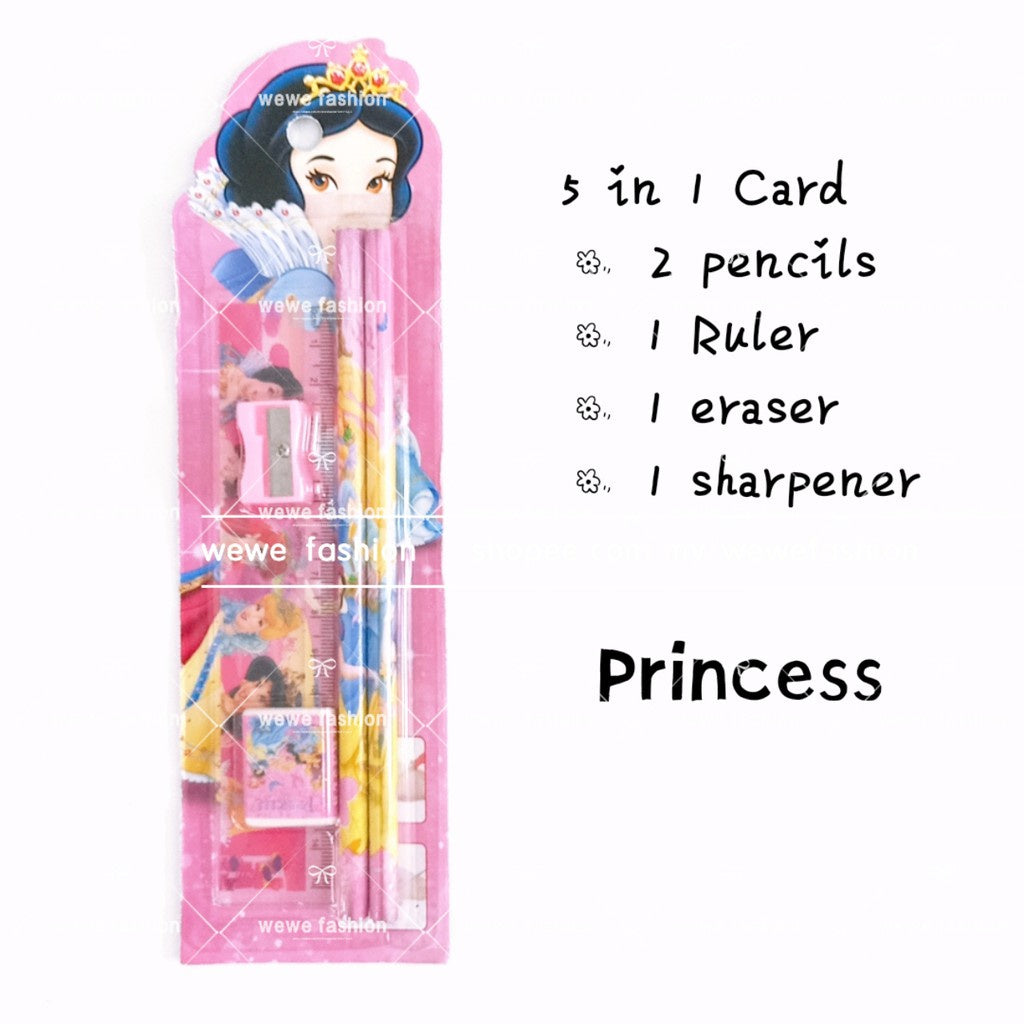 READY STOCK!!!5 In 1 Stationery Set Gift Set Pencil Ruler Eraser Children Birthday Present Alat Tulis 文具套