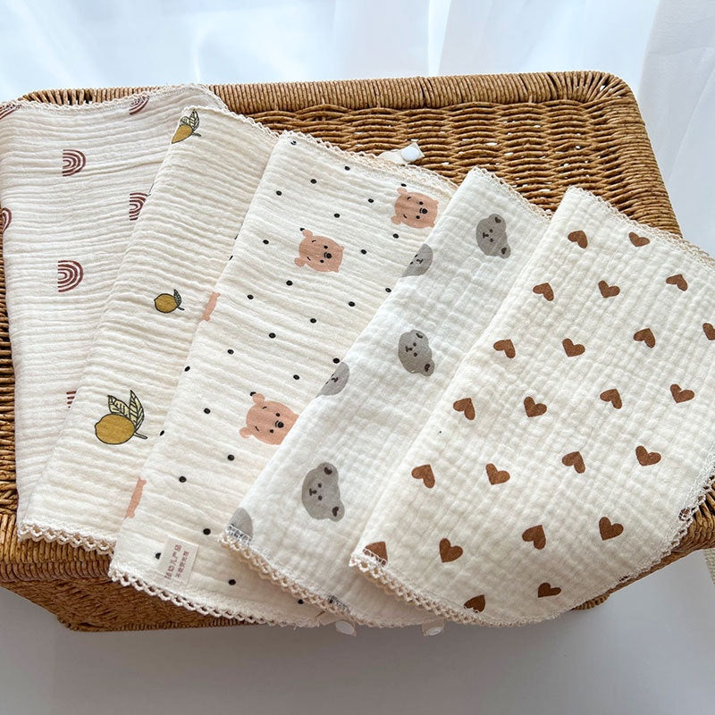 READY STOCK!!!Baby Towel Handkerchief 4 Layers Gauze Cotton Square Towel Buckle Multi-functional Triangle Towel
